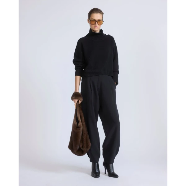 Yves Salomon Short Oversized Knitted Sweater in Black | Sweaters | Luxury Shoes 