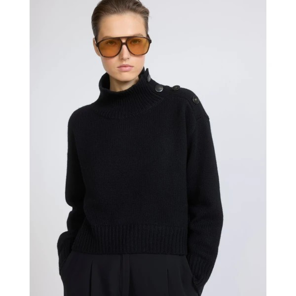Yves Salomon Short Oversized Knitted Sweater in Black | Sweaters | Luxury Shoes 