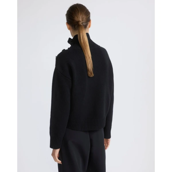 Yves Salomon Short Oversized Knitted Sweater in Black | Sweaters | Luxury Shoes 