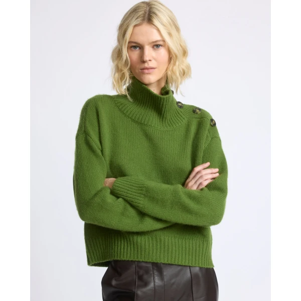 Yves Salomon Short Oversized Knitted Sweater in Green | Sweaters | Luxury Shoes 