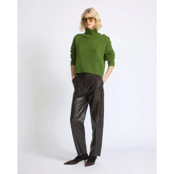 Yves Salomon Short Oversized Knitted Sweater in Green | Sweaters | Luxury Shoes 
