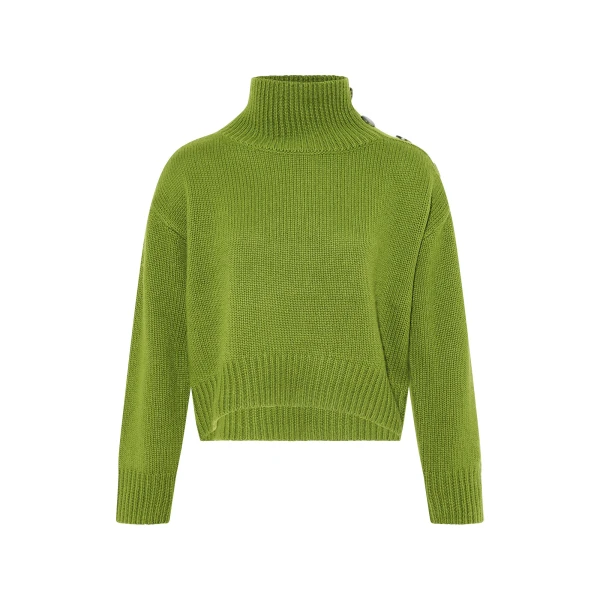 Yves Salomon Short Oversized Knitted Sweater in Green | Women | Luxury Shoes 