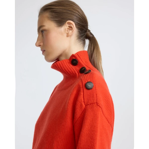 Yves Salomon Short Oversized Knitted Sweater in Red Orange | Sweaters | Luxury Shoes 