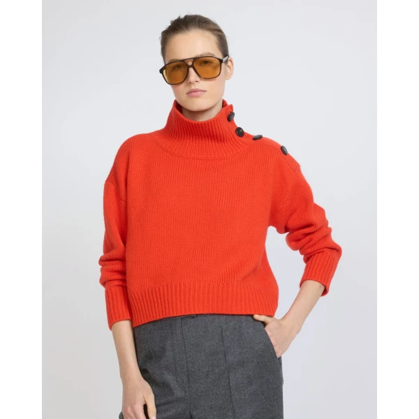 Yves Salomon Short Oversized Knitted Sweater in Red Orange | Sweaters | Luxury Shoes 