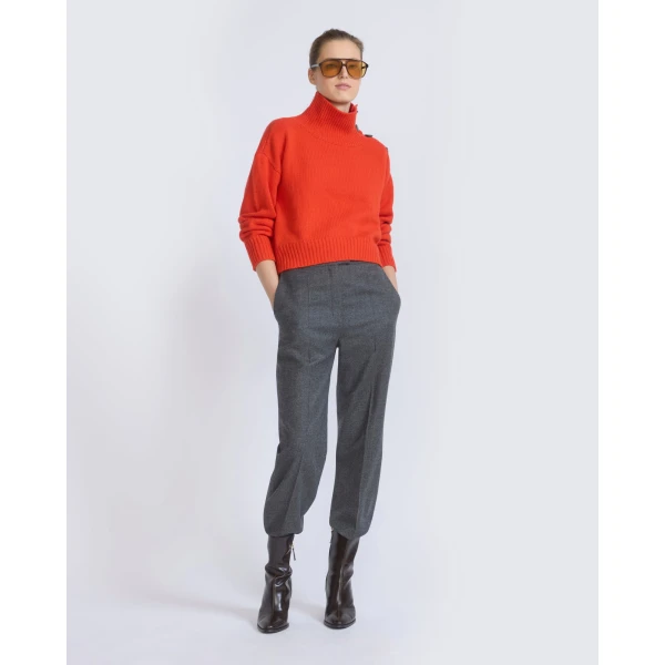 Yves Salomon Short Oversized Knitted Sweater in Red Orange | Sweaters | Luxury Shoes 