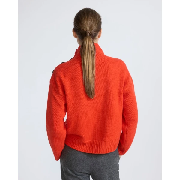 Yves Salomon Short Oversized Knitted Sweater in Red Orange | Sweaters | Luxury Shoes 
