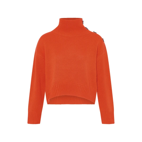 Short Oversized Knitted Sweater in Red Orange