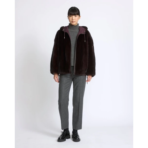 Yves Salomon Short Reversible Water-Repellent Jacket with Mink Fur in Deep Bordeaux | Jackets | Luxury Shoes 