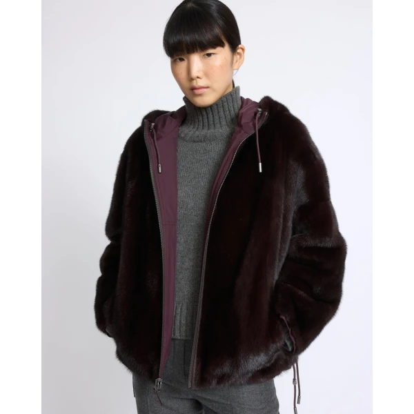 Yves Salomon Short Reversible Water-Repellent Jacket with Mink Fur in Deep Bordeaux | Jackets | Luxury Shoes 