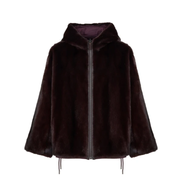 Yves Salomon Short Reversible Water-Repellent Jacket with Mink Fur in Deep Bordeaux | Women | Luxury Shoes 