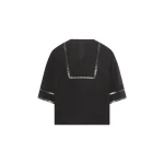Yves Salomon Short Sleeve Poplin Blouse with Leather Details in Black | Blouse | Luxury Shoes 
