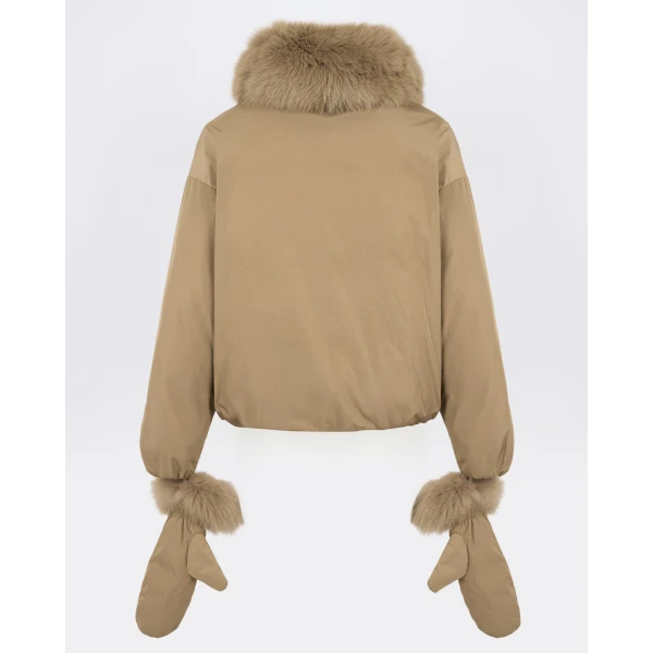 Yves Salomon Short Technical Down Jacket with Detachable Fox Fur Collar in Camel | Jackets | Luxury Shoes 