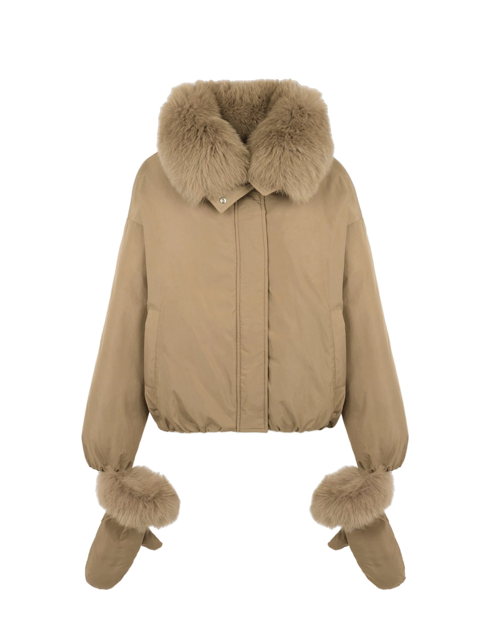 Yves Salomon Short Technical Down Jacket with Detachable Fox Fur Collar in Camel Yves Salomon Short Technical Down Jacket with Detachable Fox Fur Collar in Camel | Women | Luxury Shoes