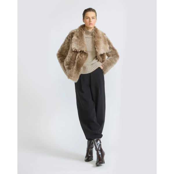 Yves Salomon Short Toscana Lambskin Jacket in Camel | Shearling Jackets | Luxury Shoes 