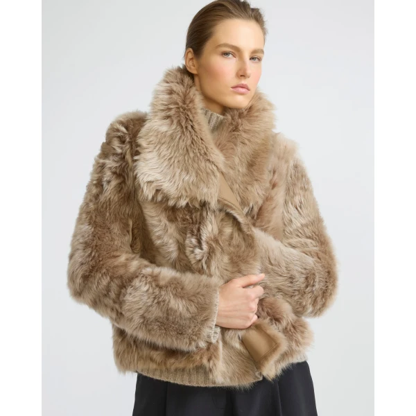 Yves Salomon Short Toscana Lambskin Jacket in Camel | Shearling Jackets | Luxury Shoes 
