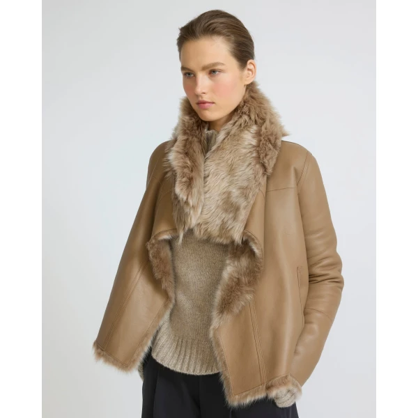 Yves Salomon Short Toscana Lambskin Jacket in Camel | Shearling Jackets | Luxury Shoes 