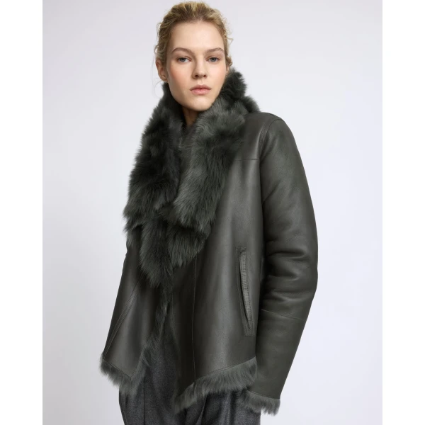 Yves Salomon Short Toscana Lambskin Jacket in Dark Green | Shearling Jackets | Luxury Shoes 