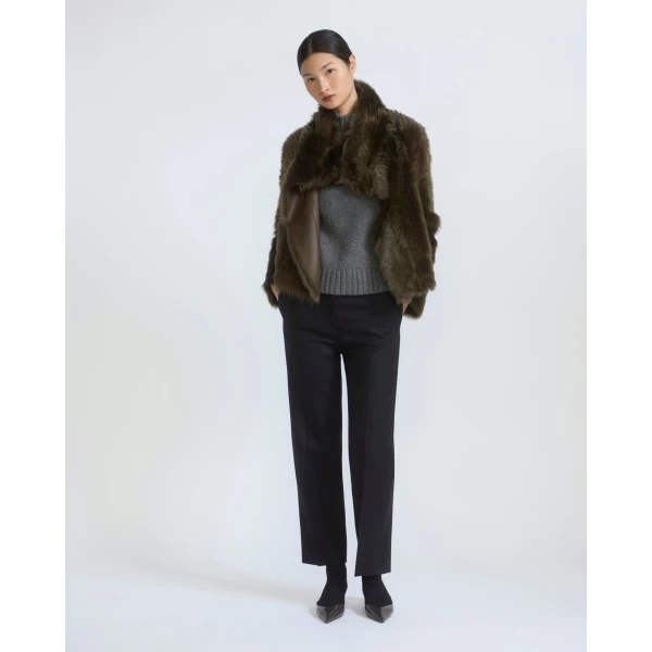 Yves Salomon Short Toscana Lambskin Jacket in Khaki Green | Shearling Jackets | Luxury Shoes 
