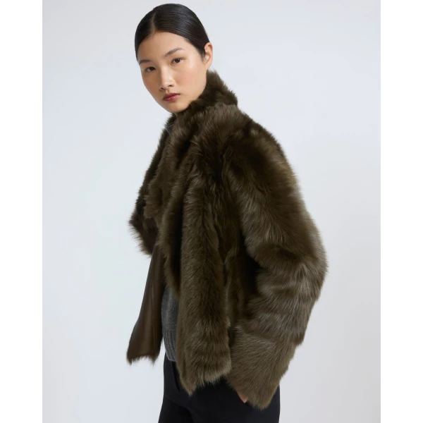 Yves Salomon Short Toscana Lambskin Jacket in Khaki Green | Shearling Jackets | Luxury Shoes 