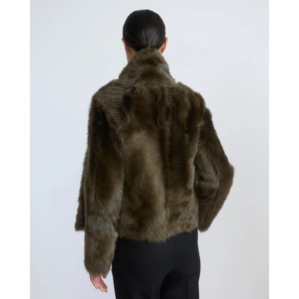 Yves Salomon Short Toscana Lambskin Jacket in Khaki Green | Shearling Jackets | Luxury Shoes 