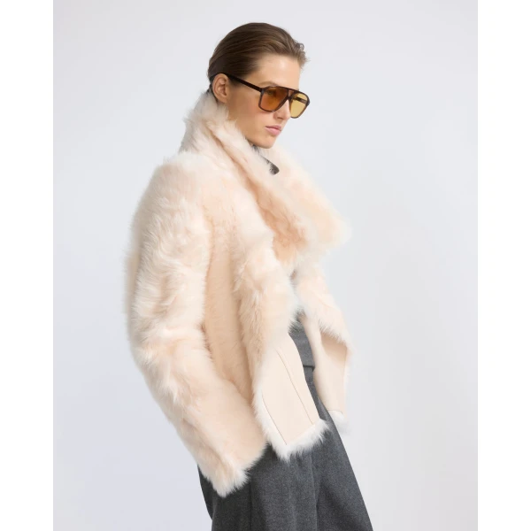 Yves Salomon Short Toscana Lambskin Jacket in Pink | Shearling Jackets | Luxury Shoes 