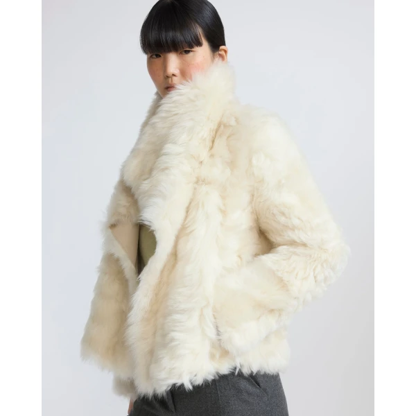 Yves Salomon Short Toscana Lambskin Jacket in White | Shearling Jackets | Luxury Shoes 