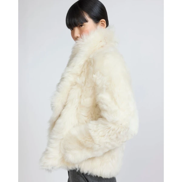 Yves Salomon Short Toscana Lambskin Jacket in White | Shearling Jackets | Luxury Shoes 