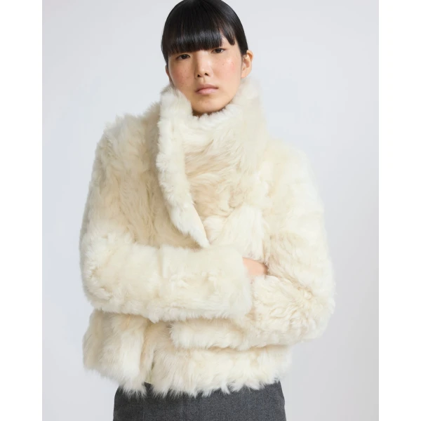 Yves Salomon Short Toscana Lambskin Jacket in White | Shearling Jackets | Luxury Shoes 