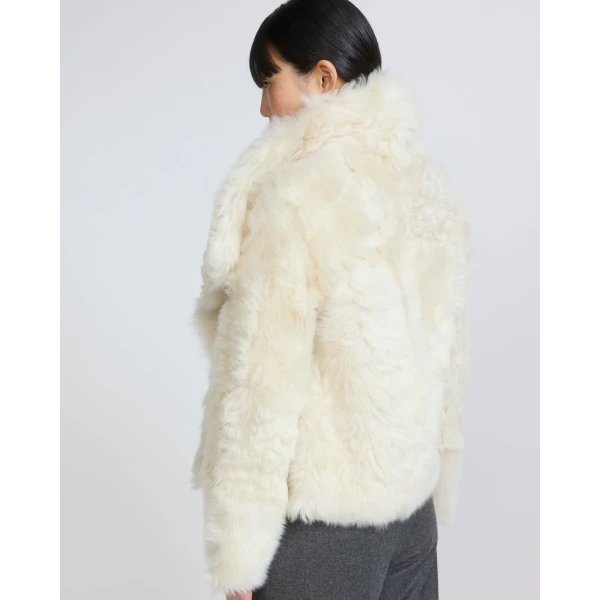 Yves Salomon Short Toscana Lambskin Jacket in White | Shearling Jackets | Luxury Shoes 