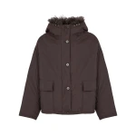 Yves Salomon Short Ultra-Light Down Jacket with Curly Lambskin Trim in Brown | Jackets | Luxury Shoes 