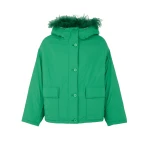 Yves Salomon Short Ultra-Light Down Jacket with Curly Lambskin Trim in Green | Jackets | Luxury Shoes 