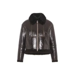 Yves Salomon Short Varnished Merinillo Lambskin Shearling Jacket in Brown | Shearling Jackets | Luxury Shoes 