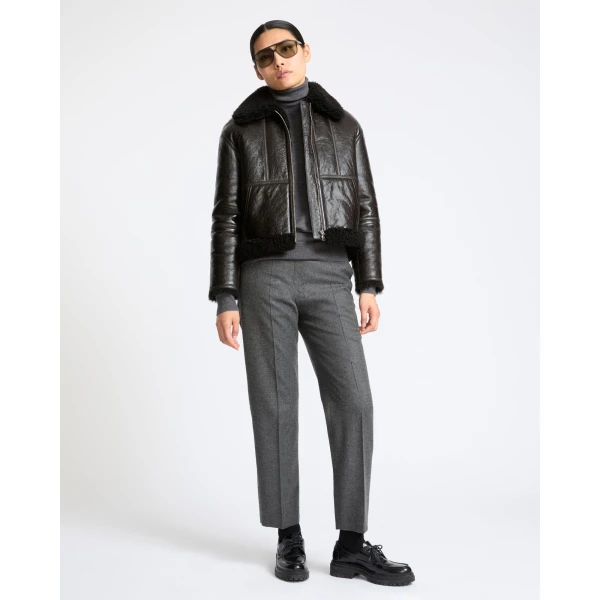Yves Salomon Short Varnished Merinillo Lambskin Shearling Jacket in Brown | Shearling Jackets | Luxury Shoes 