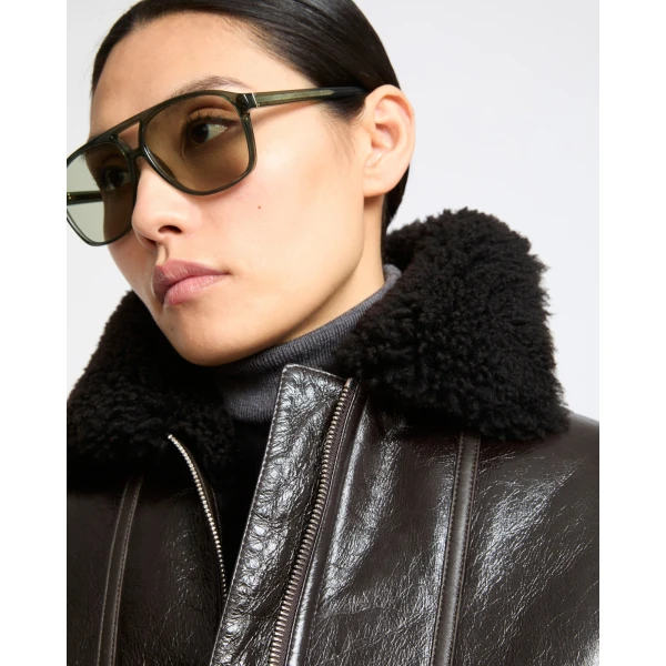 Yves Salomon Short Varnished Merinillo Lambskin Shearling Jacket in Brown | Shearling Jackets | Luxury Shoes 
