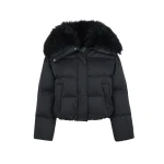 Yves Salomon Short Waterproof Down Jacket with Airy Lambswool Trim in Black | Jackets | Luxury Shoes 