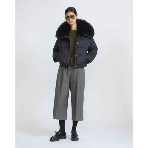 Yves Salomon Short Waterproof Down Jacket with Airy Lambswool Trim in Black | Jackets | Luxury Shoes 