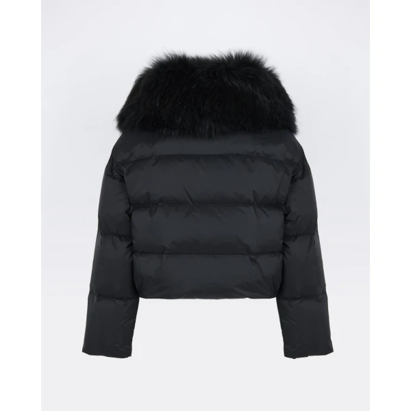 Yves Salomon Short Waterproof Down Jacket with Airy Lambswool Trim in Black | Jackets | Luxury Shoes 