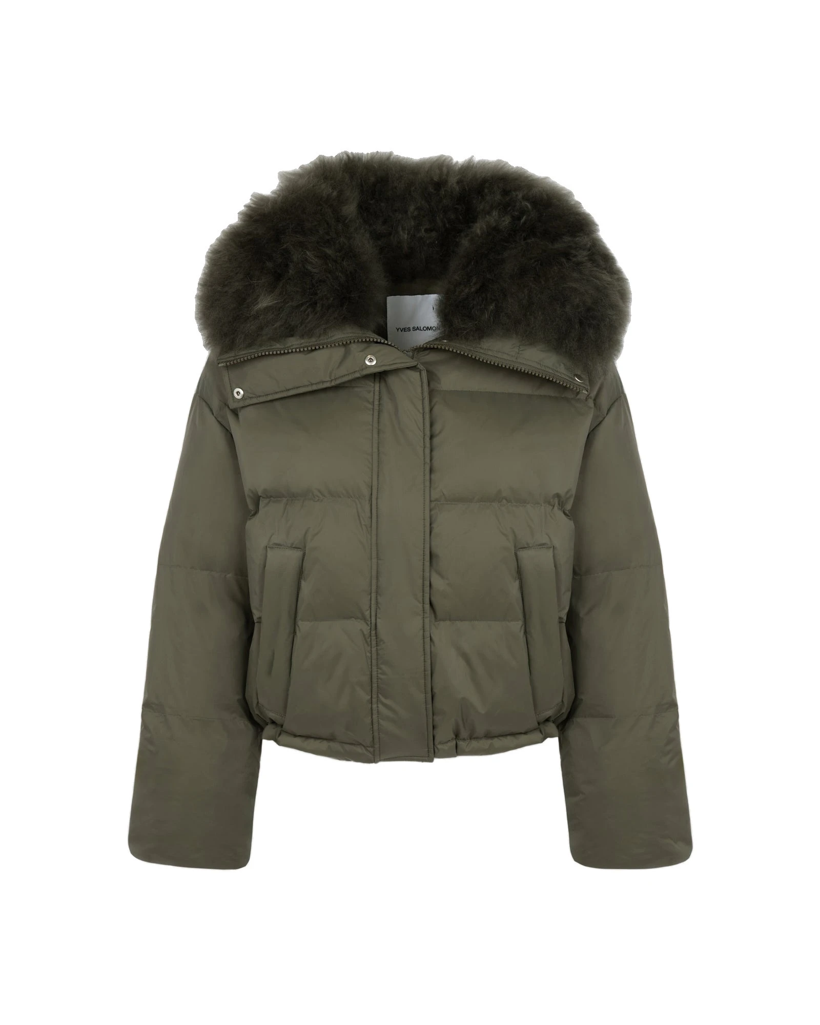 Yves Salomon Short Waterproof Down Jacket with Airy Lambswool Trim in Khaki Yves Salomon Short Waterproof Down Jacket with Airy Lambswool Trim in Khaki | Jackets | Luxury Shoes