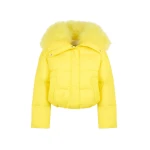 Yves Salomon Short Waterproof Down Jacket with Airy Lambswool Trim in Yellow | Jackets | Luxury Shoes 