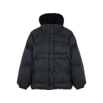 Yves Salomon Short Waterproof Down Jacket with Lambskin Shearling Bib in Black | Jackets | Luxury Shoes 