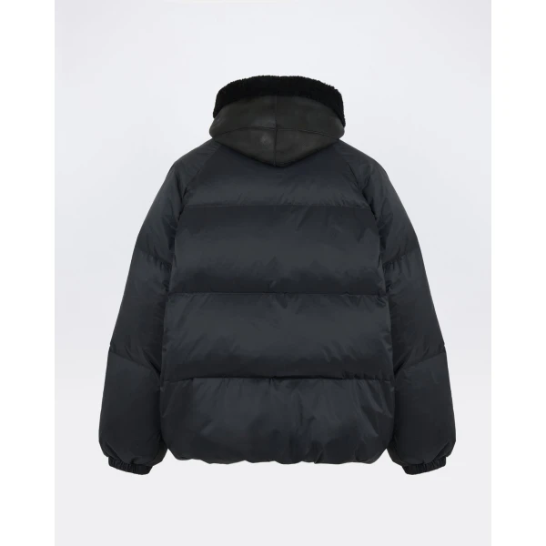 Yves Salomon Short Waterproof Down Jacket with Lambskin Shearling Bib in Black | Jackets | Luxury Shoes 