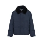 Yves Salomon Short Waterproof Down Jacket with Mink Fur Trim in Navy | Jackets | Luxury Shoes 