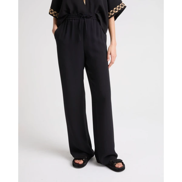 Yves Salomon Silk Crepe Palazzo Trousers in Black | Wide leg pants | Luxury Shoes 