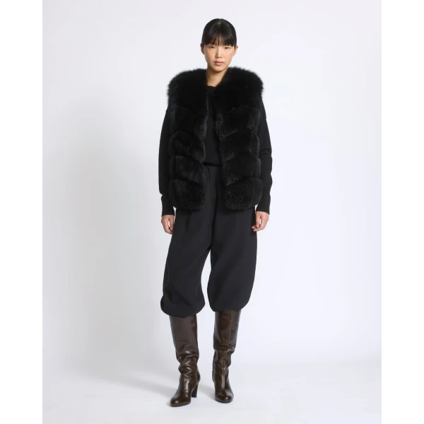 Yves Salomon Sleeveless Fox Fur Vest in Black | Vests | Luxury Shoes 