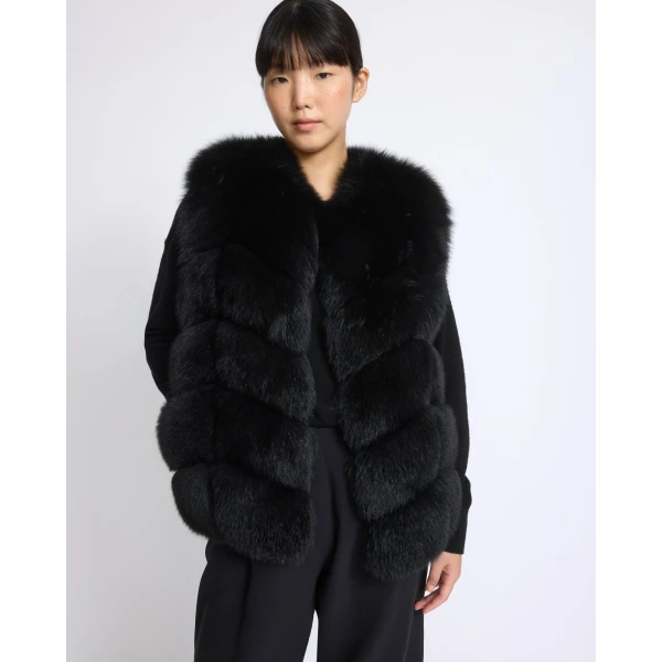 Yves Salomon Sleeveless Fox Fur Vest in Black | Vests | Luxury Shoes 