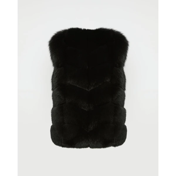 Yves Salomon Sleeveless Fox Fur Vest in Black | Vests | Luxury Shoes 