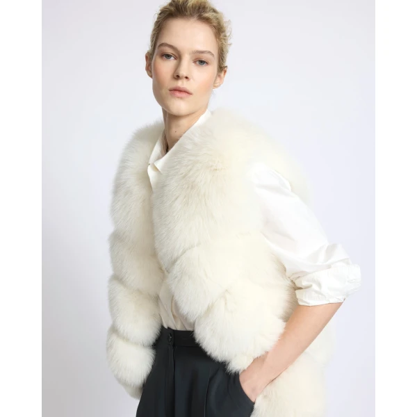 Yves Salomon Sleeveless Fox Fur Vest in White | Vests | Luxury Shoes 