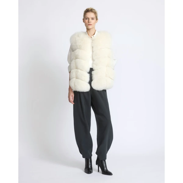 Yves Salomon Sleeveless Fox Fur Vest in White | Vests | Luxury Shoes 