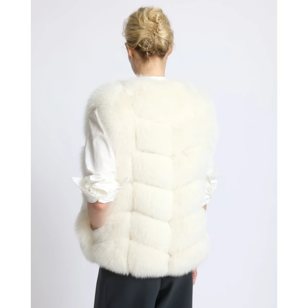 Yves Salomon Sleeveless Fox Fur Vest in White | Vests | Luxury Shoes 