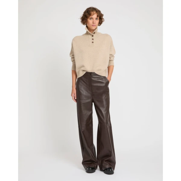 Yves Salomon Straight Lamb Leather Trousers in Brown | Pants | Luxury Shoes 